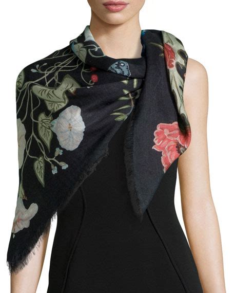 gucci flora knight shawl black|Gucci frayed scarf.